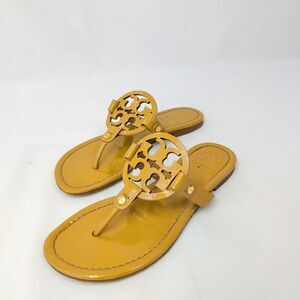 Tory Burch Miller Sandals Womens 6.5 Mustard Yellow Patent Leather Thong Flip